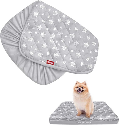 Waterproof Dog Bed Covers Replacement Washable Pet Hair Easy to Remove, Noiseless Quilted Puppy Pet Bed Cover Lovely Grey Star Print 16x25 Inches, for Dog/Cat, Cover Only