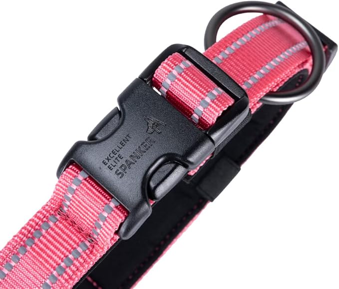 EXCELLENT ELITE SPANKER Reflective Dog Collar Classic Soft Padded Breathable Nylon Adjustable Pet Collar with Quick Release Buckle for Boy Girl Male Female Puppies Small Medium Large Dogs(Pink-S)