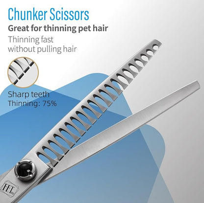 Fenice Totem Dog Grooming Scissors: 5 in 1 Pet Shears Kit Made Of Japanese 9CR Advanced Stainless Steel Professional Grooming Scissors for Dogs Cats and Other Pets
