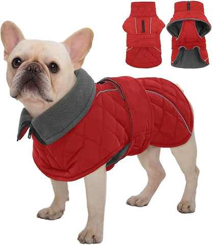 Kuoser Dog Coat Thermal Fleece Lined Dog Jacket, Adjustable Hook & Loop Dogs Coats for Medium Dogs Windproof Reflective Puppy Snow Jackets Pet Cold Weather Clothes with Harness Hole, Red, M