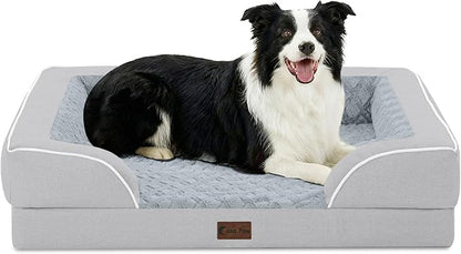Casa Paw Orthopedic Dog Beds for Large Sized Dogs, Waterproof Memory Foam Large Pet Bed with Sides 35x22Inch, Non-Slip and Egg-Crate Foam Big Dog Couch Bed with Removable Washable Cover, Light Grey