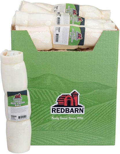 Redbarn Pet Products All-Natural Large Beef Cheek Rolls for Dogs, Uncoated - Single Ingredient Grain-Free Chew Treat Naturally Rich in Collagen - No Artificial Preservatives - Pack of 12