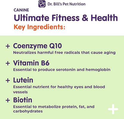 Dr. Bill’s Canine Ultimate Fitness & Health Vitamins for Dogs | Multivitamin for Dogs w/Coenzyme Q-10, Vitamin E, Vitamin D-3, Biotin, Folic Acid, Hyaluronic Acid Dog Vitamins and Supplements 680g