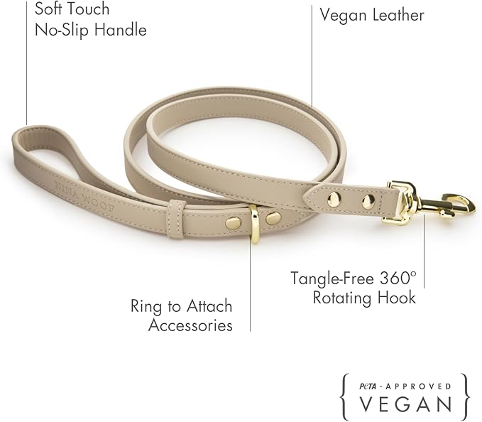 NINA WOOF Leather Dog Leash - Cupertino - Beige Slim Leash with Reinforced Hardware, European Design Soft Dog Collars, Harnesses & Leashes, 4ft