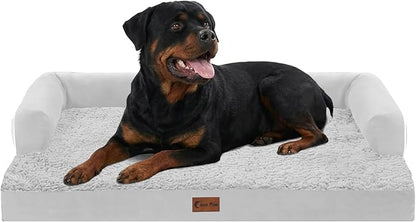 Casa Paw Orthopedic Dog Beds for Extra Large Dogs, Waterproof Egg Crate Foam XL Dog Bed with Sides 48x30Inch, Big Dogs Couch Beds with Removable Washable Cover and Nonskid Bottom, Grey White