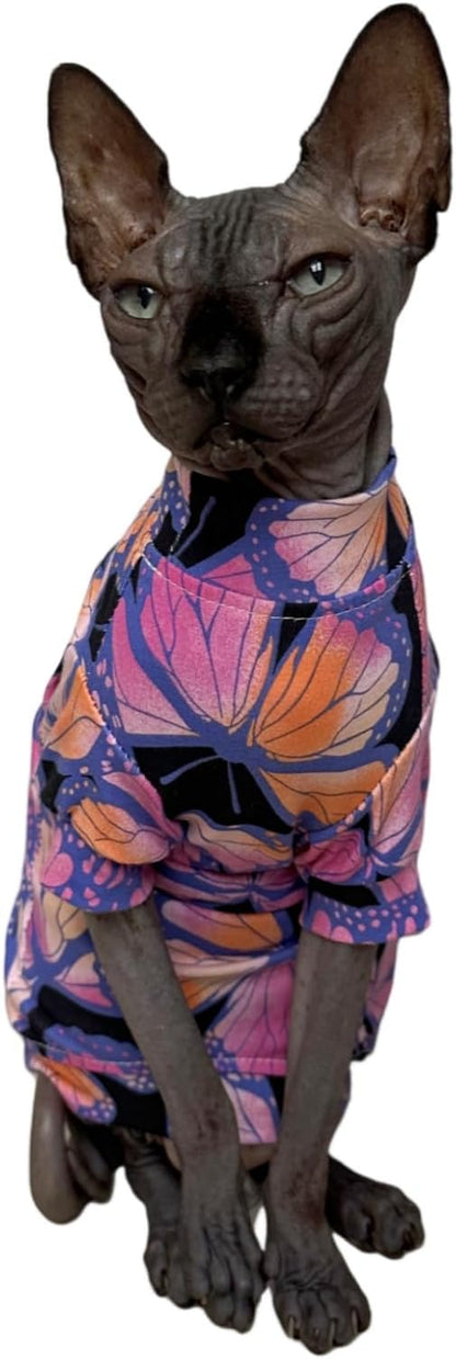 Limited Edition Sphynx Cat T-Shirts Elastic Hairless Cat Sweatshirt Pet Kitten Clothes Round Collar Kitten Shirts Vest Cats & Small Dogs Apparel (Butterfly, M (5.5-6.6 lbs))