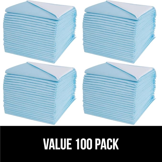 Gorilla Guard Disposable Puppy Pads, 100 Count 28x34 in, 5 Layer Pee Pads for Dogs, Absorbent Diaper Changing Pad, Dog Potty Training Supplies, Quick Dry Pet Housebreaking Essentials for Puppies