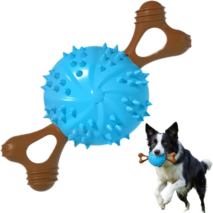 sidaeren Dog Toys,Hybrid Dog Chew Toy for Aggressive Chewers, 2-in-1 Durable Wood-Plastic Bone & TPR Spike Ball, Natural Wood Scent, Integrated Safe Design for 20-100 lbs Medium Large Breeds