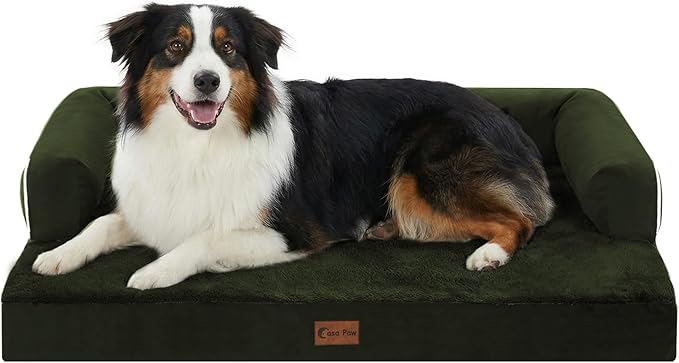 Casa Paw Orthopedic Dog Beds for Large Sized Dogs, Waterproof Egg Crate Foam Medium Dog Couch Beds for Crate 35x22Inch, Washable Pet Beds with Removable Cover and Nonskid Bottom, Olive Green