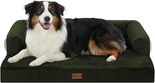 Casa Paw Orthopedic Dog Beds for Large Sized Dogs, Waterproof Egg Crate Foam Medium Dog Couch Beds for Crate 35x22Inch, Washable Pet Beds with Removable Cover and Nonskid Bottom, Olive Green