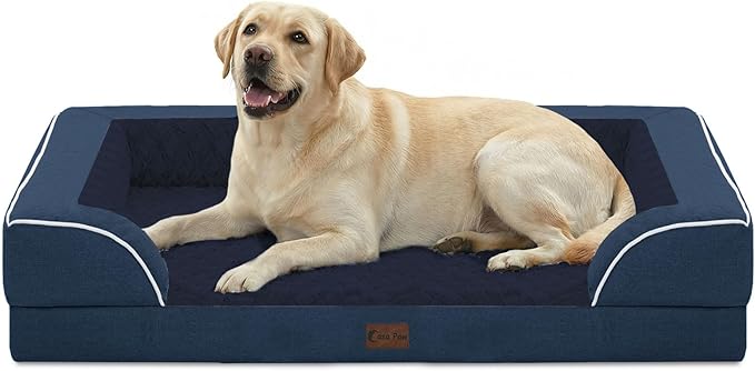 Casa Paw Orthopedic XL Dog Beds, Waterproof Memory Foam Big Pet Bed for Extra Large Sized Dogs 45x35Inch, Non-Slip Bottom and Egg-Crate Foam Dog Couch Bed with Washable Removable Cover, Navy Blue