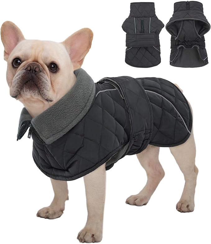 Kuoser Dog Coat Thermal Fleece Lined Dog Jacket, Adjustable Hook & Loop Dogs Coats for Medium Dogs Windproof Reflective Puppy Snow Jackets Pet Cold Weather Clothes with Harness Hole, Grey, M
