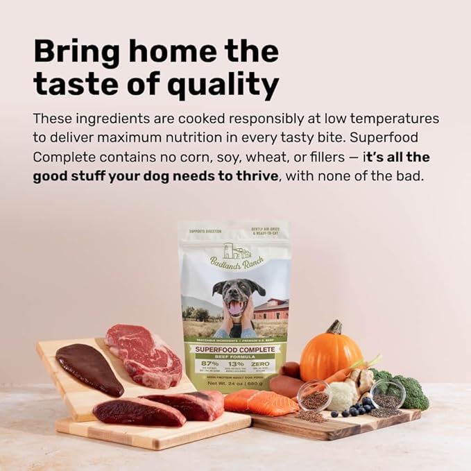 BADLANDS RANCH by Katherine Heigl – Superfood Complete Air-Dried Beef Dog Food – High Protein with Superfoods for Daily Wellness & Consistent Nutrition – 24 oz