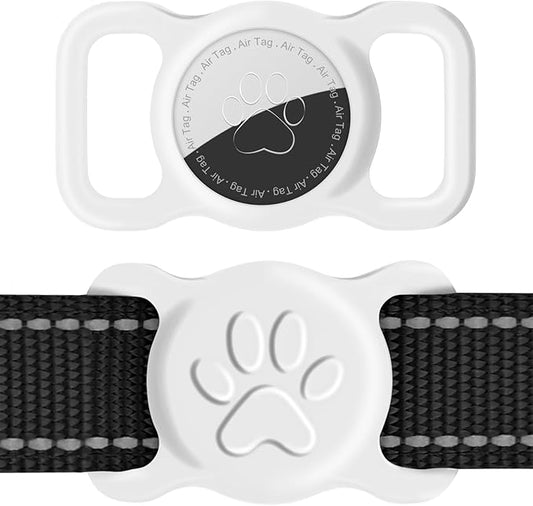 Dynmeow Dog Cat Collar Holder Compatible with Airtag, Anti-Lost Silcione Holder for 3/4-1" inch Wide Collar, White, M(1 Pack)