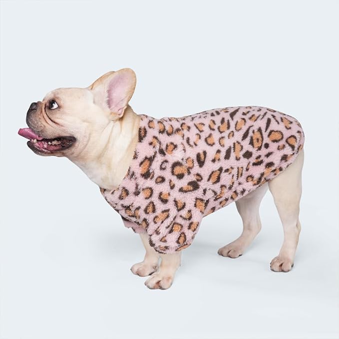GreenJoy Leopard Print Dog Sweater – Stretchy Fleece Dog Turtleneck Sweatshirt for Puppies & Cats, Soft & Warm Pet Winter Clothes for Small, Medium & Large Dogs (Pink, Medium/Large)