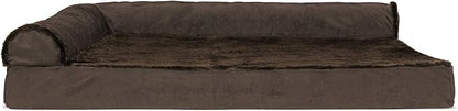 Furhaven Orthopedic Dog Bed for Large Dogs w/ Removable Bolsters & Washable Cover, For Dogs Up to 95 lbs - Plush & Velvet L Shaped Chaise - Sable Brown, Jumbo/XL