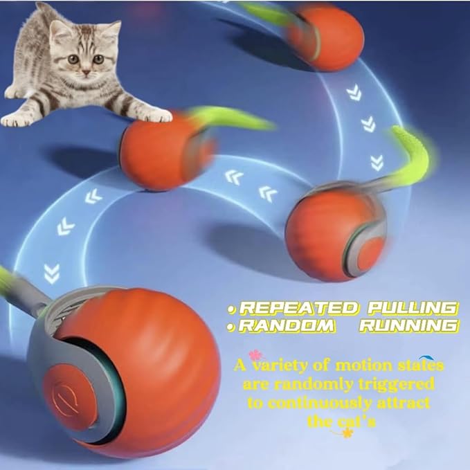 AMATFFUG Speedy Tail 2.0 Cat Toy,Interactive Cat Ball,CatToys for Indoor Cats,Chewie Viral CatBall,Adjustable Sports Rolling Toy,Electric RollingBall Christmas Birthday Gift for Pets.(Orange)