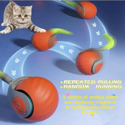 AMATFFUG Speedy Tail 2.0 Cat Toy,Interactive Cat Ball,CatToys for Indoor Cats,Chewie Viral CatBall,Adjustable Sports Rolling Toy,Electric RollingBall Christmas Birthday Gift for Pets.(Orange)