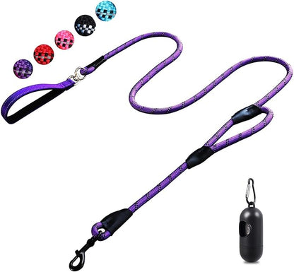 Dog Leash, 6 Foot Dog Leash, 2 Extra Padded Handles, Lockable Metal Carabiner Clip, Reflective No Pull Heavy Duty Rope Lead, Walking, Training, Running, Medium to Large Breeds（Purple）