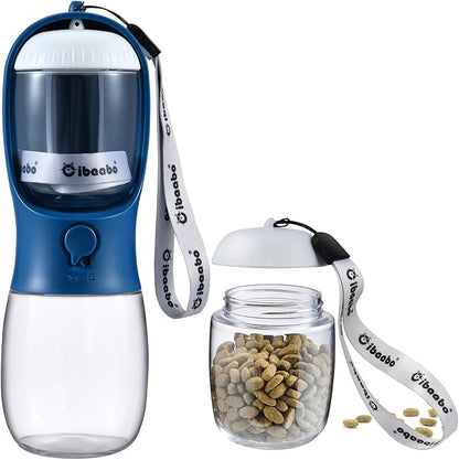 Cibaabo Dog Water Bottle with Food Container, Travel Puppy Water Bowl, Portable Pet Dispenser, Dog Stuff Accessories Items, Puppy Essentials Necessities for Yorkie Chihuahua Cat Walking and Hiking