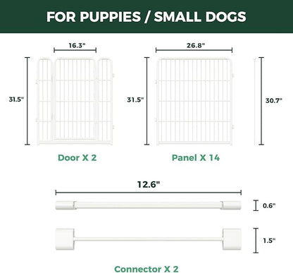FXW Homeplus Unleashed Indoor Dog Playpen - Stress-Free and Safe Play, Heavy Duty 32 Inch 16 Panels Dog Pen with Connectors (Pack of 2) for Small and Medium Dogs, White│Patented