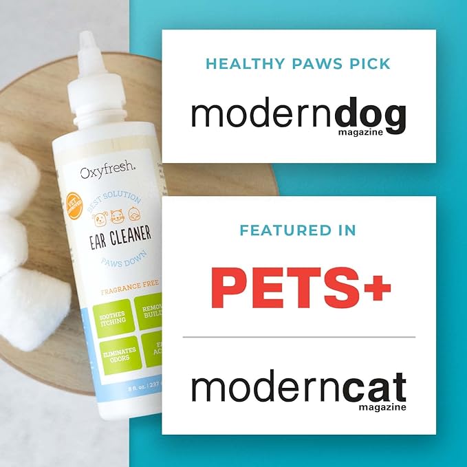 Oxyfresh Advanced Pet Ear Cleaner - Best Dog and Cat Ear Cleaning Solution - Helps with Yeast, Wax, Dirt & Itchy Ear Canal - Cleaning, Soothing, & Sting-Free Dog Ear Wash & Cat Ear Rinse - 8oz