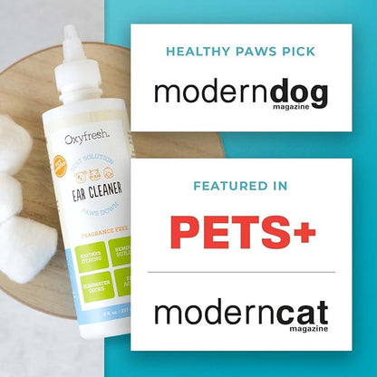 Oxyfresh Advanced Pet Ear Cleaner - Best Dog and Cat Ear Cleaning Solution - Helps with Yeast, Wax, Dirt & Itchy Ear Canal - Cleaning, Soothing, & Sting-Free Dog Ear Wash & Cat Ear Rinse - 8oz
