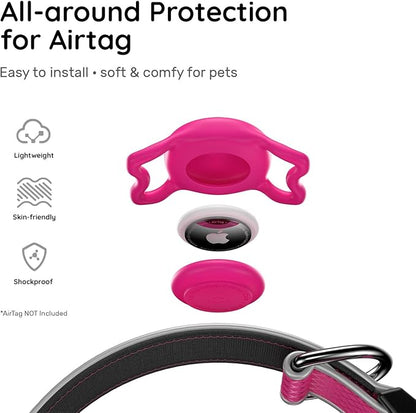 Reflective Dog Collar with Waterproof air tagholder & Anti-Lost QR Code | Ultra-Durable | Soft Padded | Safety Locking Buckle | Fit Large Dogs (Rose Red L(15.7"-23.6"))