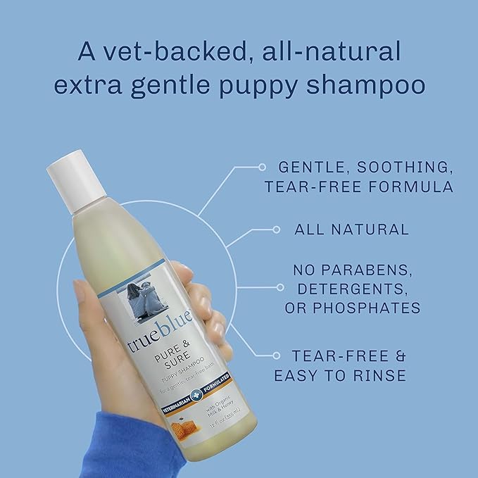 Trueblue Pure & Sure Puppy Shampoo – Cleansing Wash, Deodorizing, Moisturizing – Toxin Free, Milk, Honey Natural Botanical Blend – Tearless Dog Shampoos – 12 Fl. Oz.