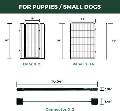 FXW Homeplus Unleashed Indoor Dog Playpen - Stress-Free and Safe Play, Heavy Duty 40 Inch 16 Panels Dog Pen with Connectors (Pack of 2) for Medium and Large Dogs, Black│Patented