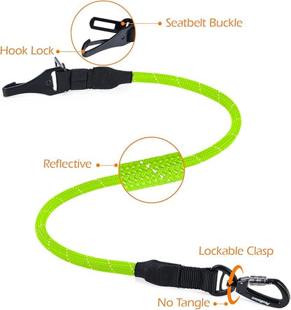 PetBonus Dog Seat Belt for Car, Durable Rope Dog Car Harness Seatbelt for Vehicle, Pet Tether Safety Restraint with Heavy Duty Buckle Hook Latch Lockable Clip for Small Medium Large Breeds (Green)