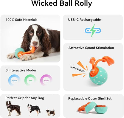 Hoochii Smart Interactive Dog Toy, Wicked Ball Rolly, Automatic Moving, Bouncing, Rotating, E-TPU Material, Active Rolling Interactive Dog Ball for Medium and Large Dogs
