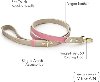Nina Woof Rio Vegan Leather Dog Leash (4ft) Padded Luxury Dog Lead - Dog Leash Large Dogs, Dog Leashes for Medium Dogs & Ideal Long Dog Leash and Compatible with Dog Collars (Pink)