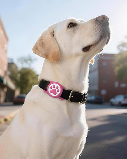 WhoseID IP68 Waterpoof Dog Airtag Holder, Stretchy Silicone Full Body Covered Apple Air Tag Holder for Dog Cat Collar Fit All Width Collar (Pink/Rose, 2 Pack)