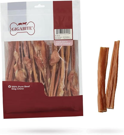 GigaBite Single Ingredient All Natural Free Range Bully Treats and Chews - Bully Sticks/Bladder Sticks/Beef Esophagus by Best Pet Supplies - Bladder Sticks (6 Inch), Pack of 25