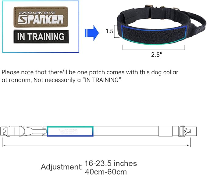 EXCELLENT ELITE SPANKER Tactical Dog Collar Military Adjustable Heavy Duty Training Dog Collar with Metal Buckle and Control Handle(Black)