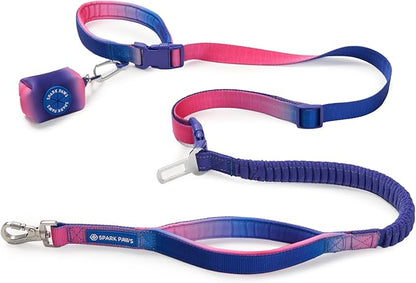 Spark Paws Handsfree Dog Leash – Shock Absorbing Waist Bungee Lead for Running, Car Seatbelt Clip & Poop Bag Set, Heavy Duty Tactical Lead for Medium, Large & X-Large Breeds - Snow Cone