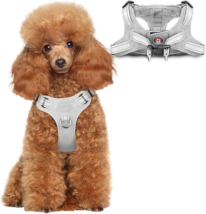 Dog Harness Step in Dog Vest Harness, Reflective Adjustable Puppy No Pull Harness Breathable Soft for Small and Medium Dogs Cats, Grey, XS