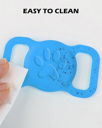 Dynmeow Dog Cat Collar Holder Compatible with Airtag, Anti-Lost Silcione Holder for 3/4-1" inch Wide Collar, Blue, M(1 Pack)