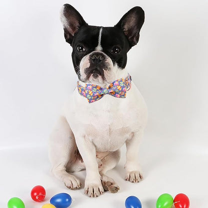 ARING PET Easter Dog Collar, Cute Purple Easter Eggs Pet Collars with Bow Tie for Puppy Small Medium Large Dogs-M