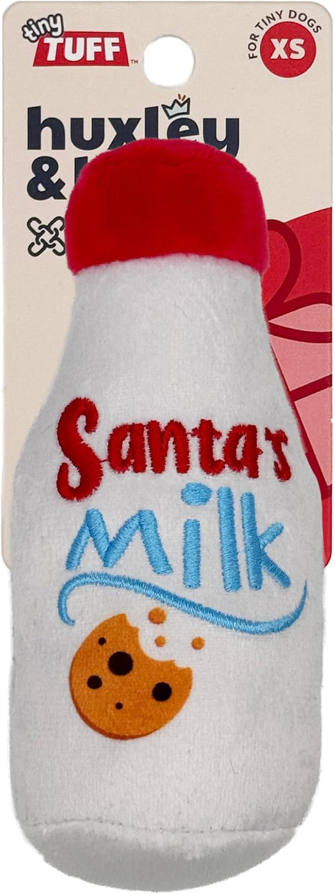 Huxley & Kent Funny Dog Toy w/Squeaker – Holiday Power Plush Squeaky Dog Toys for Small Dogs – Durable Small Stuffed Animal for Indoor Play & Fetch - Tiny Tuff Santa's Milk