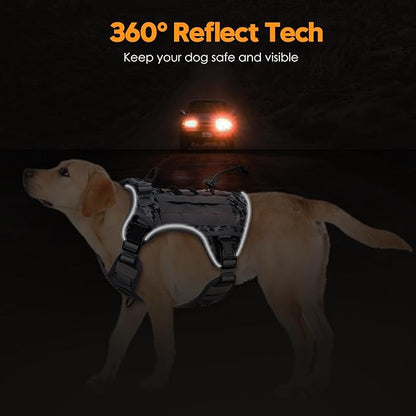 Heavy-Duty Tactical Dog Harness for Large Dogs, No Pull Adjustable Reflective Pet Vest with Molle System, K9 Military-Grade Control for Service Training, Outdoor & 10+ Breeds, Gray Camo, Large