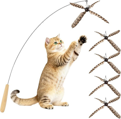 ottmat Cat Wand Toys Interactive for Indoor Cats, 4PC 4-Blade Feather Propeller Refills, 1PC Cat Wand (Small, Wild)