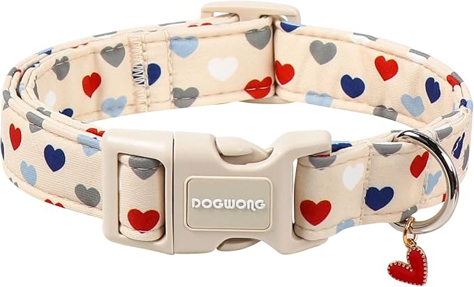 DOGWONG Valentine's Dog Collar-Hearts Print Dog Collar for Large Cute Dog Collars Spring Female Male Pet Gift Adjustable Heavy-Duty Soft Collar，XS