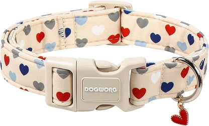 DOGWONG Valentine's Dog Collar-Hearts Print Dog Collar for Large Cute Dog Collars Spring Female Male Pet Gift Adjustable Heavy-Duty Soft Collar，M