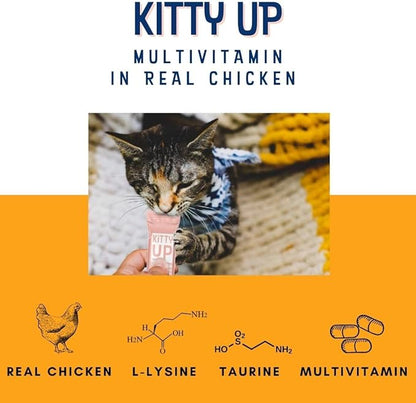Kitty Up Lickable Cat Treats - All Natural Chicken Puree Tubes with Lysine & Taurine | Grain-Free Wet Treats for Indoor Cats & Kittens (12 Pack)