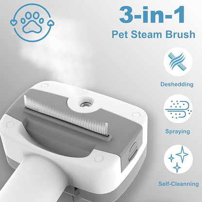 Pawimood Pet Steam Brush for Dogs & Cats – Self Cleaning, 3 in 1 Hair Removal Comb Steam for Thinning & Grooming for Long & Short Haired Pets, Includes Pet Essence