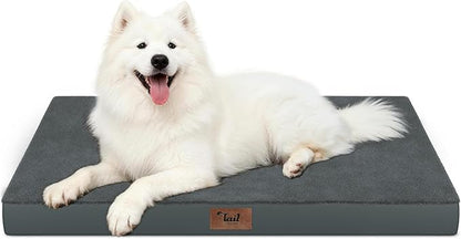 Tail Stories Large Comfy Washable Dog Bed, Orthopedic Egg Crate Foam Dog Crate Mat for Large Dogs with Removable Cover, 41x27 Inch, Gray