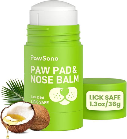 PawSono Lick-Safe Dog Paw & Nose Balm with Coconut Oil | Winter Snow, Road Salt & Cold Pavement Protector | All-Natural Moisturizer & Soother for Dry, Cracked Pads & Snout | Horse Hoof, Joint Care