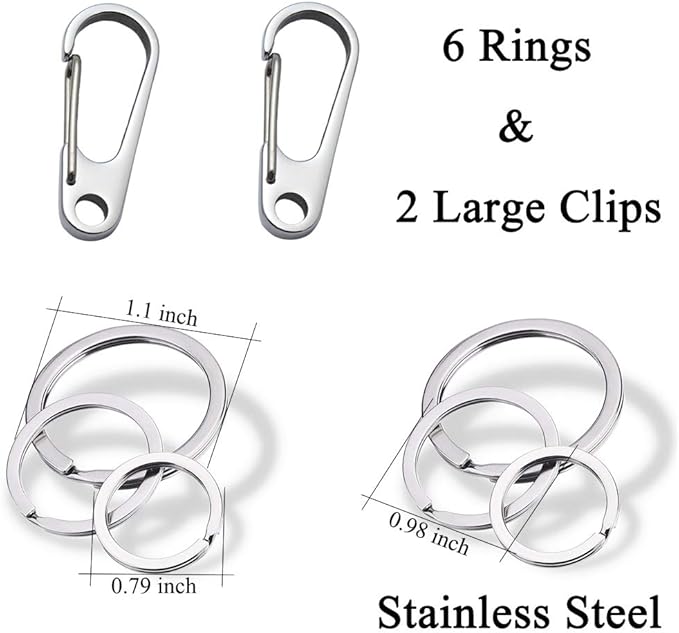 Dog Tag Clips / 2 Pack/Multiple Size 304 Stainless Steel Quick Clip with Rings/Easy Change Dog Cat ID Tag Holder for Small pet Collars and Harnesses.(2 Large Silver)